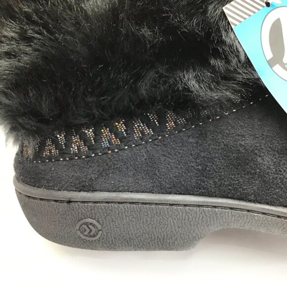 Isotoner Woodlands Slippers Womens 9.5-10 XL Black Fur Lined Memory Foam Booties - Picture 5 of 10